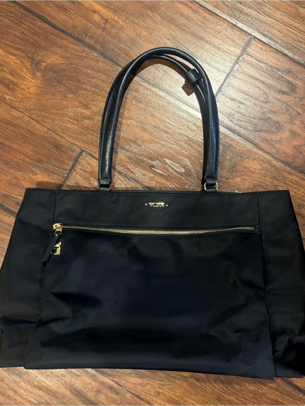 Tumi Black Nylon Tote Bag with Gold Hardware
